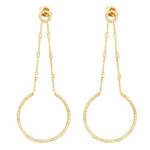 Yellow Gold Dangle Diamond Studded Semi Circle Earrings