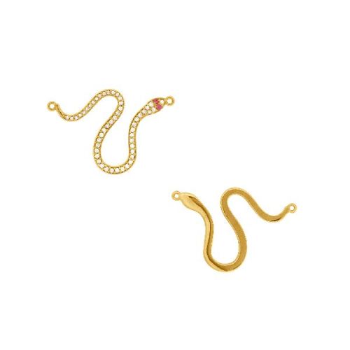 Yellow Gold Diamond Snake Connector With Ruby Eyes