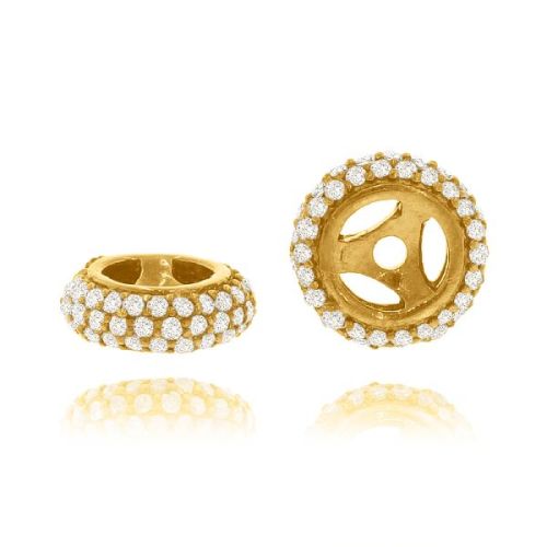 Yellow Gold Pave Diamond Three Line Rondelle