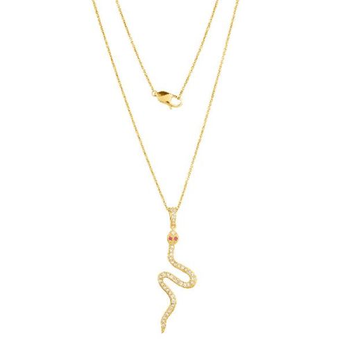 Yellow Gold Snake Diamond Pendant With Chain With Ruby Eyes