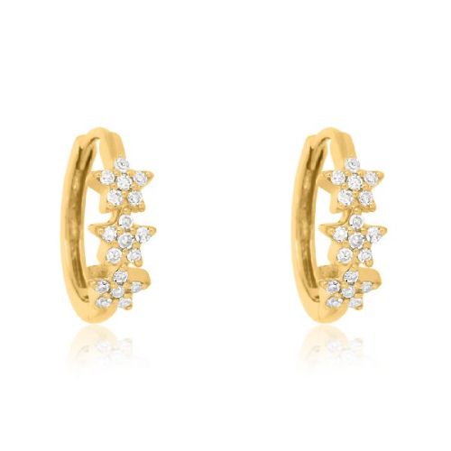 Yellow Gold Tri Star Diamond Huggie Hoop Earrings