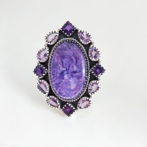 Silver Round Charoite Handmade Ring, Feature : Shiny Look, Light Weight