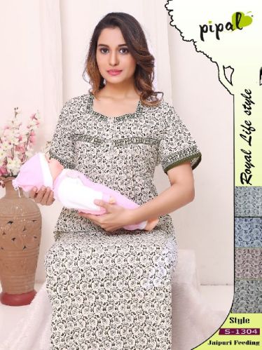 Pipal Cotton Printed Jaipury Feeding Nighties, Size : Free Size