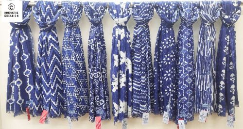 INNOVATVE CREATION Printed Viscose Reyon Indigo Stole -BARABANKI, Technics : Attractive Pattern