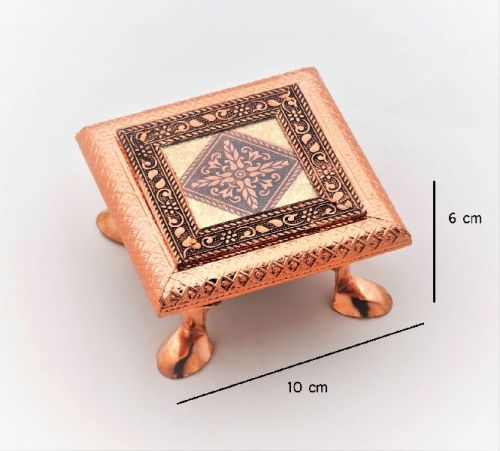 ShCraft Design Copper Metal Antique Designer Wooden Temple Ganesha Holy Handmade Pooja Chowki