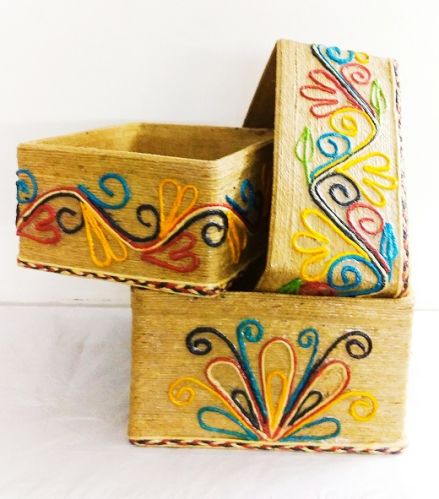 Handmade Jute Threads Storage Containers Manufacturer, Size : 10x10Inch, 12x12Inch, 6x6Inch, 8x8Inch