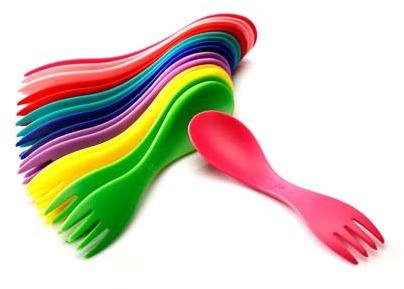 Plain 100 % Virgin Polypropylene Plastic Spork, Color : Red, Green, Yellow, Blue 