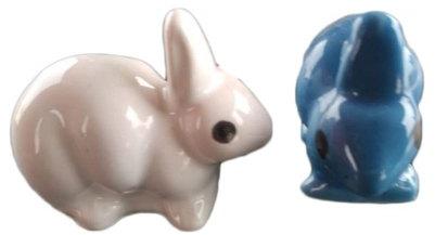 Ceramic Rabbit Toy, Color : White Blue