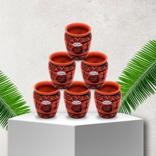 Earthen Clay Warli Timpali Glass Set, Size : 100 ML