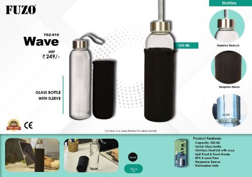 Round Fuzo Wave Glass Bottle With Sleeve, Pattern : Plain