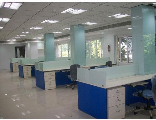 Plywood Glass Office Work Station, Color : White, Blue