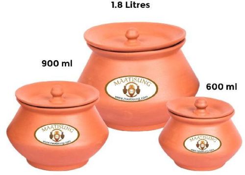 Clay Round Handi Set, Capacity : 600ml, 900ml, 1.8 Liters