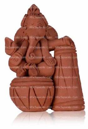 Alfa Clayworks Clay DOUBLE TABLA GANESHA STATUE, Feature : Food Grade