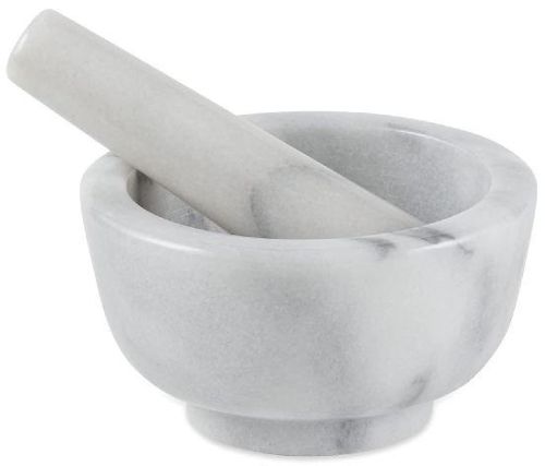 Round Polished Marble Mortar & Pestle, For Kitchen, Color : Grey