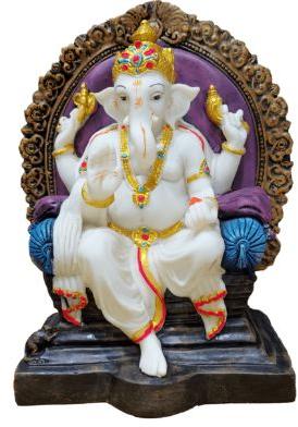 Chaturbhuj Gajanan White Marble Statue