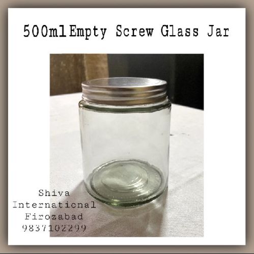 Shiva International Round 500ml Screw Glass Jar, For Ghee, Color : Transparent