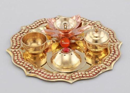 Indiawala Brass Pooja Thali Set, Packaging Type : Corrugated Box