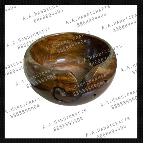 A.A HANDICRAFTS Wooden Sheesham Wood Yarn Bowl, Size : 6x3 Inches