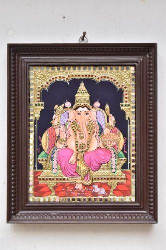 Vinayagar Tanjore Painting, For Wall Decoration, Packaging Type : Paper Box