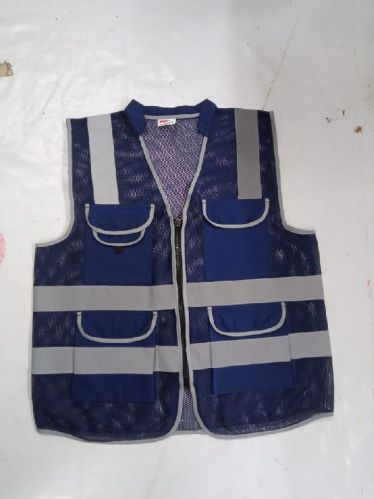 Blue Polyester Safety Jacket With Pocket