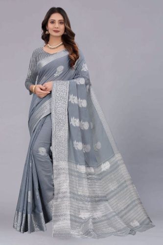 Unstitched Linen Saree, For Easy Wash, Dry Cleaning, Anti-Wrinkle, Shrink-Resistant, Saree Length : 6.3 Meter