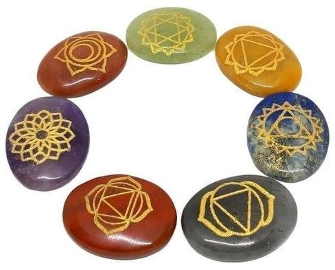 Oval Polished Seven Chakra Stone Set, For Worship, Healing, Size : Standard