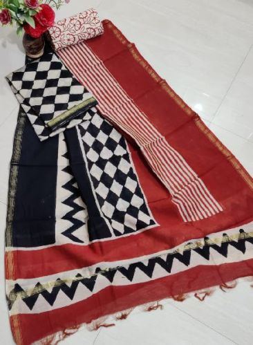 Chanderi Silk Suit Material, Pattern : HANDBLOCK PRINTED