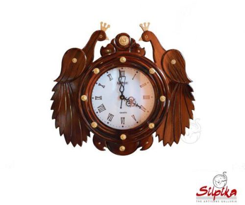 Silpika Round Roosewood Peacock Wall Clock, For Decoration, Packaging Type : Paper Box