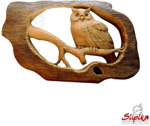 Silpika Wooden Owl Sculpture, For Interior Decor, Packaging Type : Thermocol Box