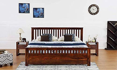 Sarcraft Furniture Polished Solid Wooden Double Bed, Color : Brown