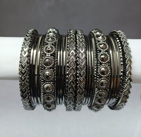 Oxidized Black Cap Design Platting Bangles Set