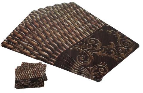 Rectangular Antique Table Mat With Coaster Set, For Home, Hotel, Technics : Machine Made