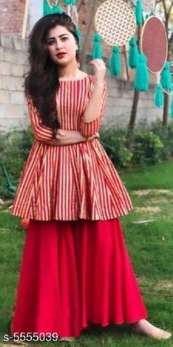 Printed Cotton Sharara Suit Set, Feature : Comfortable, Impeccable Finish