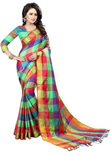 Printed Check Zari Sarees, Feature : Anti-Wrinkle, Comfortable, Embroidered, Impeccable Finish