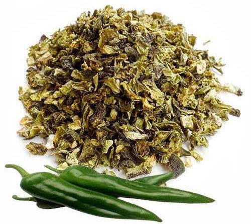 Dehydrated Green Chilli Flakes, For Fast Food Corners, Packaging Type : Plastic Packet