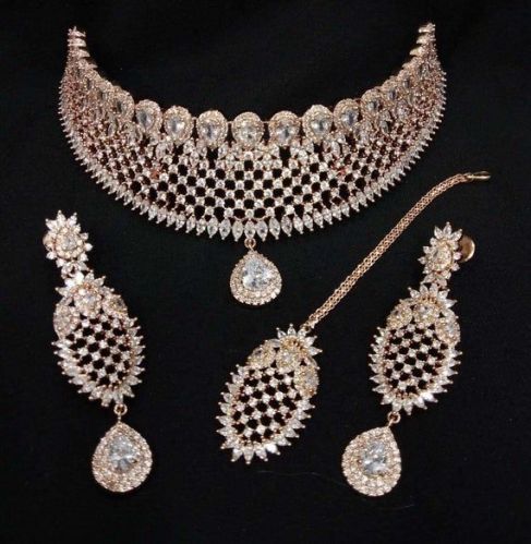 Polished White CZ Necklace Set, Packaging Type : Plastic Box