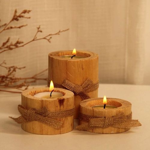 Glossy Plain Wooden Candle Holder, Packaging Type : Thermocol Box