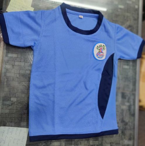 Plain Cotton Blue School T-Shirt, Sleeve Type : Half Sleeves