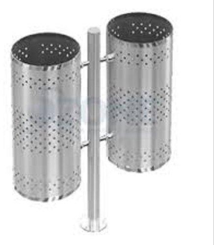 Mofna Stainless Steel Pole Mounted Double Dustbin, Shape : Round