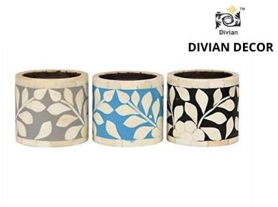 Divian Decor Polished Bone Inlay Candle Holder, Packaging Type : Thermocol Box