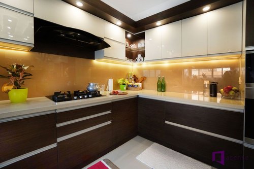 Lacquered Glass L Shaped Modular Kitchen, For Home, Hotel, Motel, Restaurent, Feature : Accurate Dimension