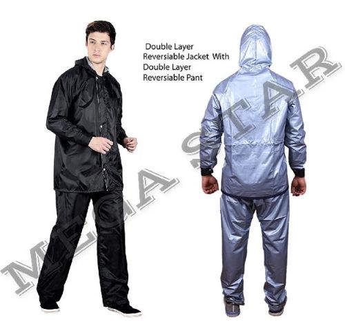 Polyester/PVC Reversible Double Layered Rainsuit, Feature : Durable, Light Weight, Water Proof