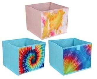 Tie-Dye Collapsible Storage Containers With Pull Handles, 9x9x8 In.