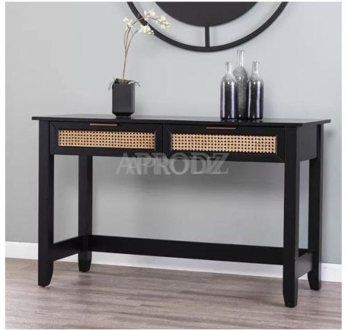 Solid Wood(Mango) Cane Work Console Table, Color : Black, Natural