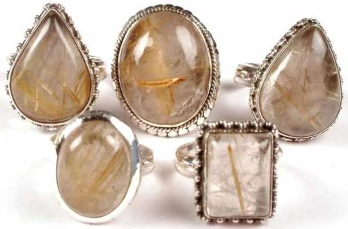 Polished Golden Rutile Quartz Ring, Size : Standard