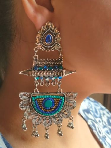 Polished Metal Long Beaded Afghani Earrings, Occasion : Party Wear