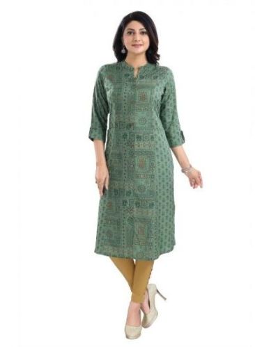 Stitched 3-4th Sleeve Viscose Tunic Long Kurti, Length : Knee Length