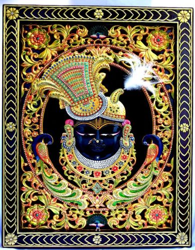 Wood Fine Shrinathji Tanjore 3D Painting, For Wall Decoration, Pooja Room Decoration, Lobby Areas Office Decoration