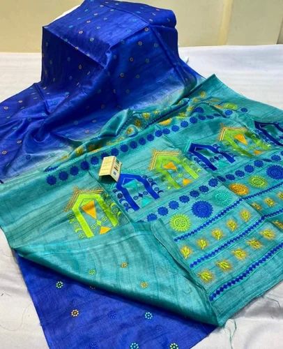 Tussar Silk Embroidered Saree, Occasion : Festive Wear