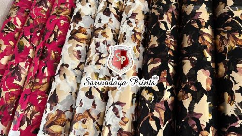 Voil Digital Embroidery Print Fabric, Color : Multicolor